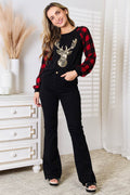 Heimish Full Size Sequin Reindeer Graphic Plaid Top - Hovatok