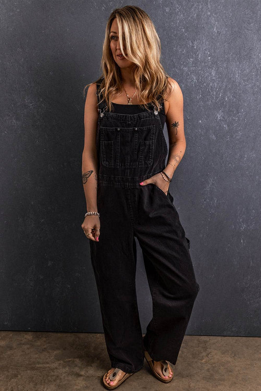 Pocketed Straight Denim Overalls - Hovatok