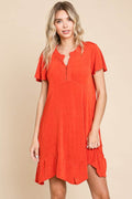 Culture Code Full Size Short Sleeve Ruffled Asymmetric Hem Dress - Hovatok