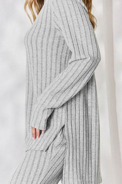 Basic Bae Full Size Ribbed High-Low Top and Wide Leg Pants Set - Hovatok