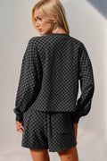 Double Take Checkered Half Button Top and Shorts Set - Hovatok