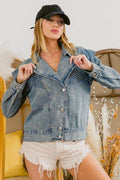 BiBi Button Up Long Sleeve Denim Jacket - Hovatok