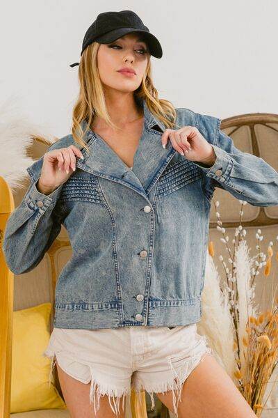 BiBi Button Up Long Sleeve Denim Jacket - Hovatok