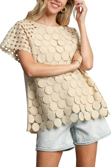 Umgee Full Size Mixed Polka Dot Lace Raglan Sleeve Boxy Cut Top Plus Size - Hovatok