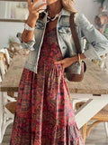 Full Size Smocked Printed V-Neck Short Sleeve Dress - Hovatok