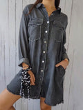 Full Size Raw Hem Button Up Long Sleeve Denim Top Plus Size - Hovatok