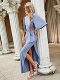 Cutout Slit Round Neck Half Sleeve Dress - Hovatok