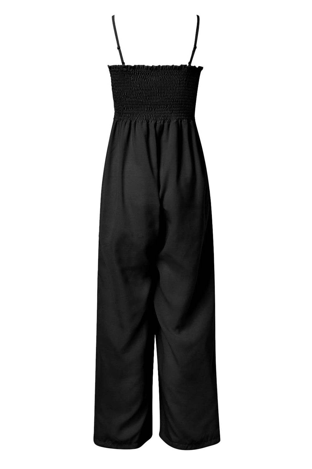Smocked Spaghetti Strap Wide Leg Jumpsuit - Hovatok