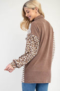 Celeste Full Size Leopard Contrast Button Up Shacket - Hovatok
