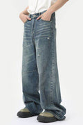 Distressed Wide Leg Men's Jeans with Pockets - Hovatok