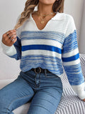 Striped Collared Neck Long Sleeve Sweater - Hovatok