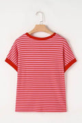 Contrast Striped Round Neck Short Sleeve T-Shirt - Hovatok