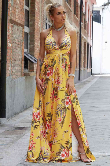 Halter Neck Split Dress - Hovatok