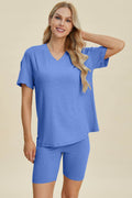 Basic Bae Full Size Ribbed V-Neck Short Sleeve Top and Shorts Set - Hovatok