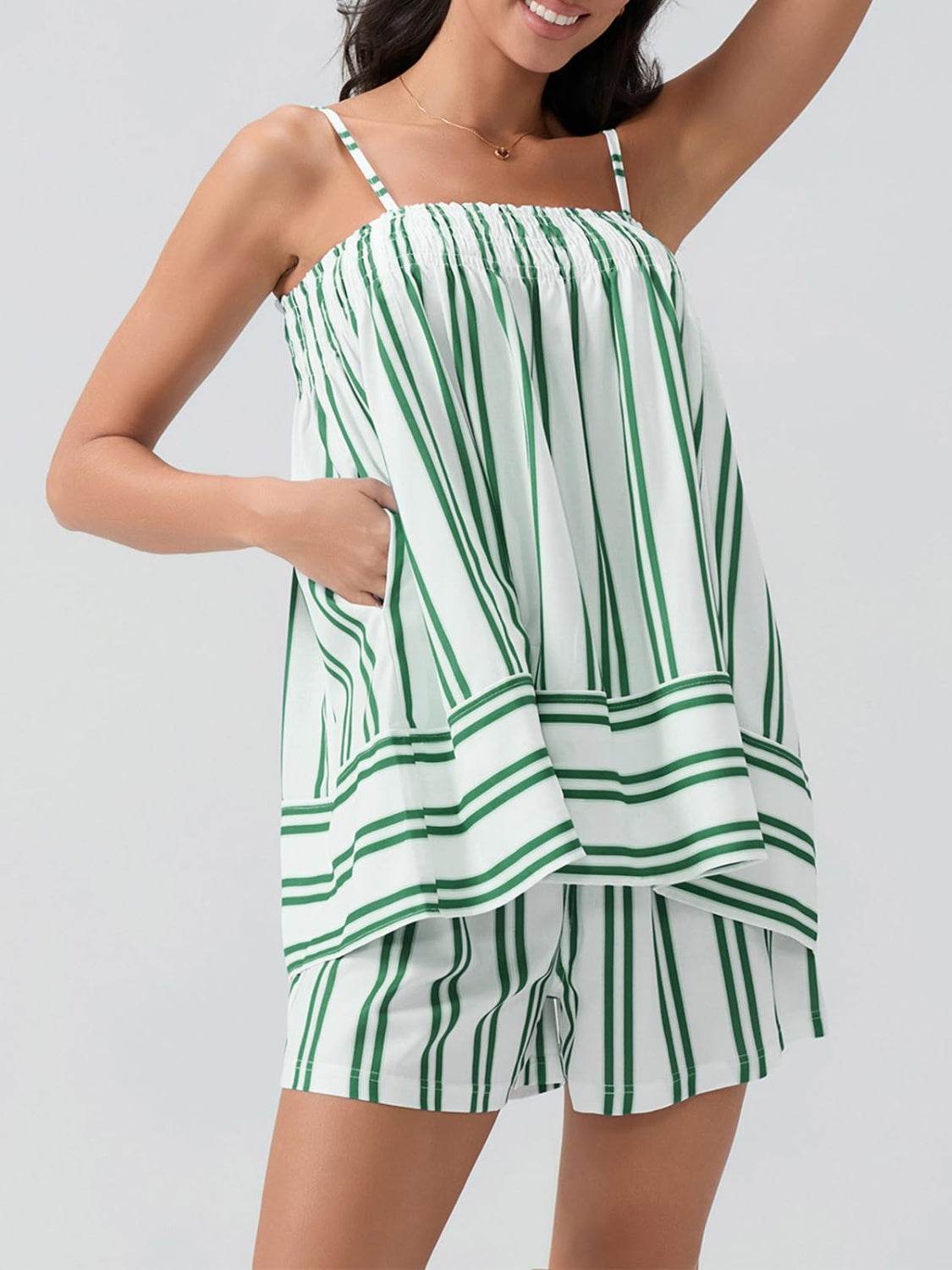 Smocked Square Neck Cami and Shorts Set - Hovatok