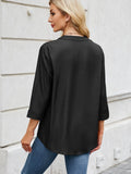 Notched Three-Quarter Sleeve Denim Top - Hovatok