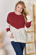 Hailey & Co Full Size Color Block Dropped Shoulder Knit Top - Hovatok
