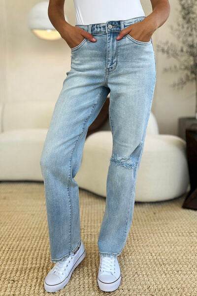 Judy Blue Full Size High Waist Distressed Straight Jeans - Hovatok