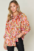 Double Take Full Size Printed Button Up Long Sleeve Shirt - Hovatok