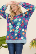 Celeste Full Size Side Slit Flower Print Long Sleeve Top - Hovatok