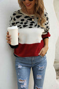Angel Wings Color Block Round Neck Lantern Sleeve Sweater - Hovatok