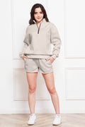Half Zip Long Sleeve Sweatshirt and Drawstring Shorts Set - Hovatok