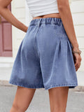 Ruched Half Elastic Waist Denim Shorts - Hovatok