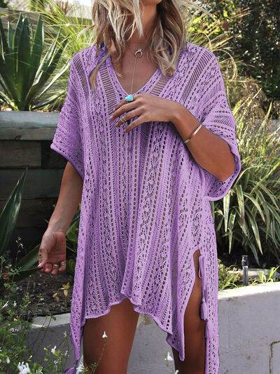 Angel Wings Cutout V-Neck Cover-Up with Tassel - Hovatok