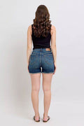 Judy Blue Tummy Control Fray Hem & Shield Back Pockets Denim Shorts - Hovatok