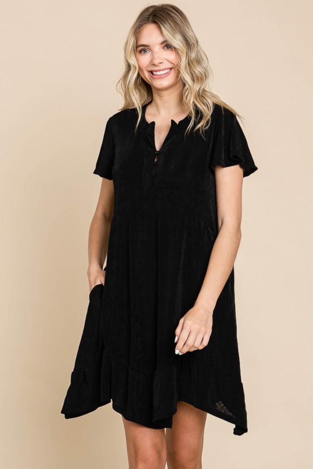 Culture Code Full Size Short Sleeve Ruffled Asymmetric Hem Dress - Hovatok