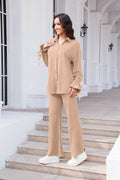 Drawstring Flounce Sleeve Shirt and Pants Set - Hovatok