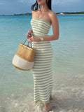 Contrast Striped Tube Top and Skirt Sweater Set - Hovatok