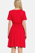 Zenana Surplice Short Sleeve Brushed DTY Dress - Hovatok