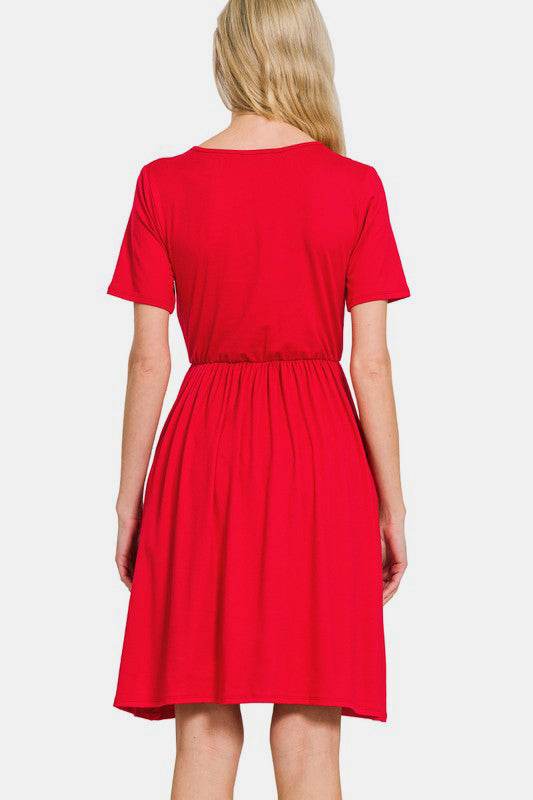 Zenana Surplice Short Sleeve Brushed DTY Dress - Hovatok
