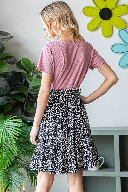 Heimish Full Size Short Sleeve Solid And Animal Print Mini Dress Plus Size - Hovatok
