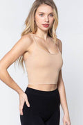 ACTIVE BASIC Round Neck Crop Rib Seamless Cami - Hovatok