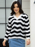 Openwork Striped V-Neck Sweater - Hovatok