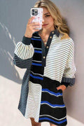 Oh Full Size Striped Half Button Long Sleeve Mini Dress - Hovatok