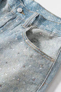 Men's Washed Rhinestone Denim Bermuda Shorts - Hovatok
