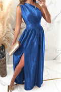 One Shoulder Slit Ruched Maxi Dress - Hovatok
