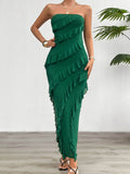Devine Ruffled Slit Back Tube Maxi Dress - Hovatok