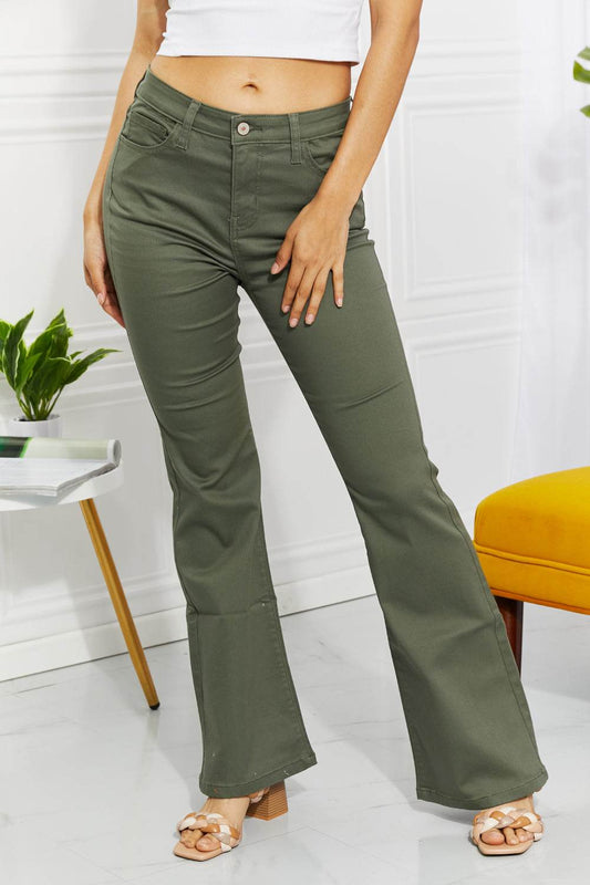 Zenana Clementine Full Size High-Rise Bootcut Jeans in Olive - Hovatok