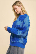 Davi & Dani Flower Texture Round Neck Dropped Shoulder Sweater - Hovatok