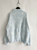 Heart Heathered Turtleneck Drop Shoulder Sweater - Hovatok