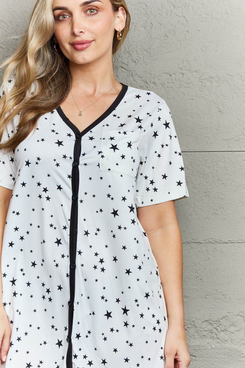 MOON NITE Quilted Quivers Button Down Sleepwear Dress - Hovatok