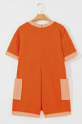 Two-Tone Short Sleeve V Neck Patched Pocket Romper - Hovatok