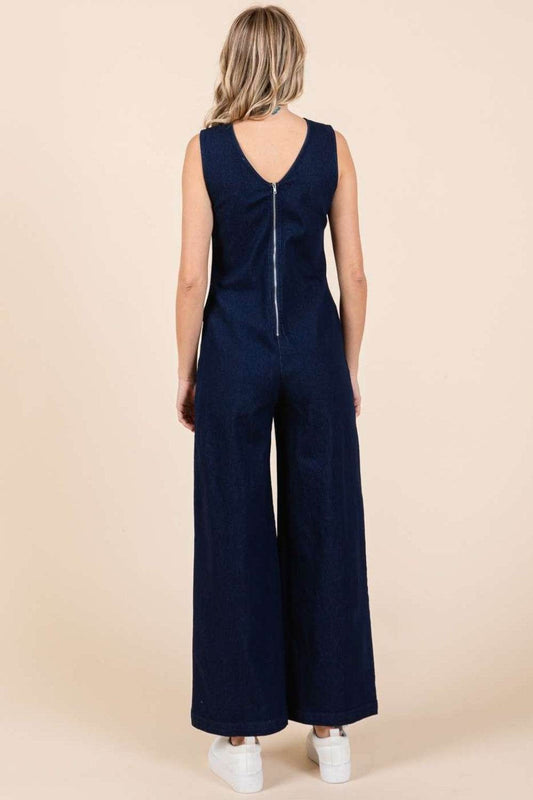 Mittoshop Sleeveless Wide Leg Denim Jumpsuit - Hovatok