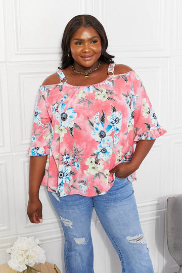 Sew In Love Full Size Fresh Take Floral Cold-Shoulder Top - Hovatok