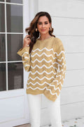 Angel Wings Wave Pattern Round Neck Long Sleeve Sweater - Hovatok