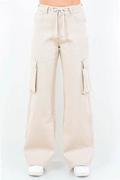 American Bazi Full Size Drawstring Wide Leg Cargo Pants Plus Size - Hovatok